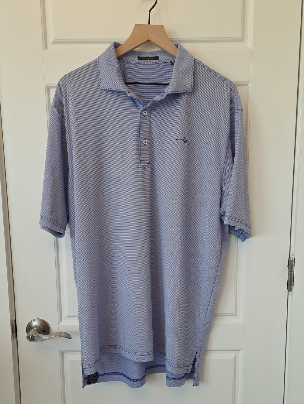 Turtleson - Performance Micro-Stripe Golf Polo - Light Blue/White - XL